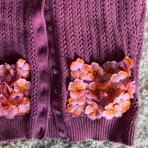 BETSEY JOHNSON PURPLE CAPPED SLEEVED CARDIGAN SWEATER - Picture 4 of 6